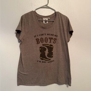 Women's Gray Graphic Tee with Boot Print